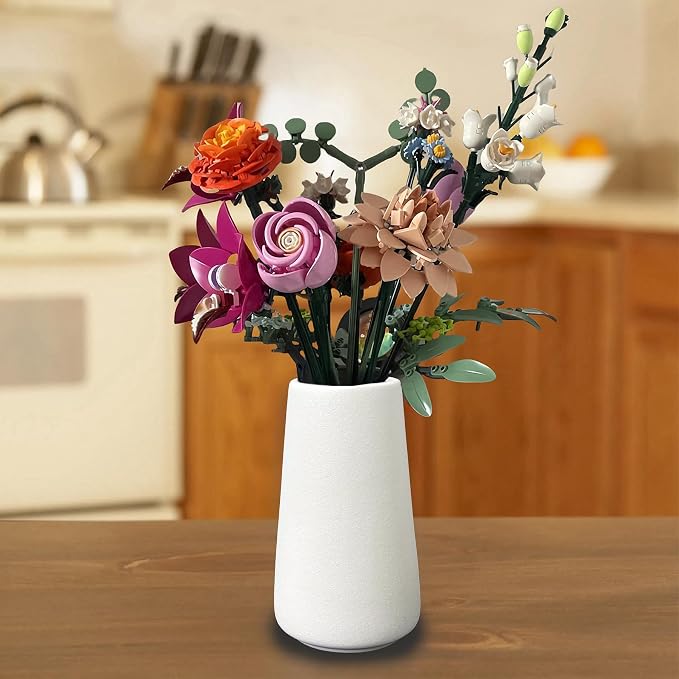 Simple Vase for Flowers Plants, Matte Vases for Modern Table Shelf Home Decor Wedding Boho Decor, 6" H Frosted Elegant Ceramic Vase for Pampas Grass Fluffy Stem Bouquet Lavender Flowers (White, 4)