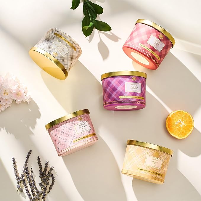 M&SENSE Plaid Pattern 3 Wick Soy Candles,11.64 oz Large Golden Fig Scent Candle for Relaxation, Gifting, Home Décor | for Bedroom, Office, Party