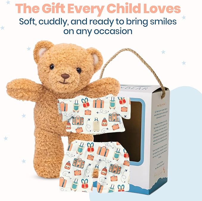 Zip N' Bear Soft Plush Teddy Bear Stuffed Animal with Carry On Cubs Pajamas - Zippy The Bear Cute Cuddly Plush Toy, Perfect Sensory Teddy for Kids, Toddlers - Adorable Gift & Bedtime Companion