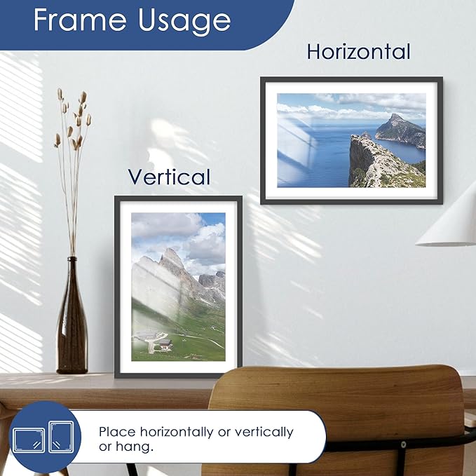13x19 Picture Frame Set of 6, Wall Mounting Display, Black | Display 11x17 with Mat or 13x19 Without Mat, Horizontal or Vertical, Poster Frame Set for Wedding & Room & Home Decor