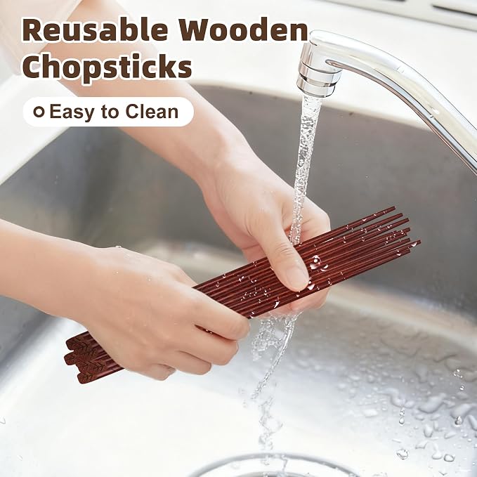 Antner 5 Pairs Hardwood Chopsticks Japanese Style Reusable Hand-Carved Chopsticks Natural Wood Chop Sticks with Gift Box, Dishwasher Safe