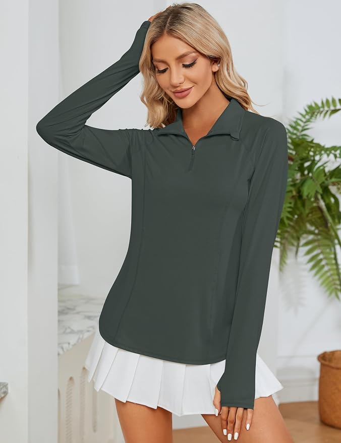 LOMON Women Long Sleeve Shirts Sun Protection 1/4 Zip Summer Quick Dry Hiking Shirts Quarter Zip Pullover for Women