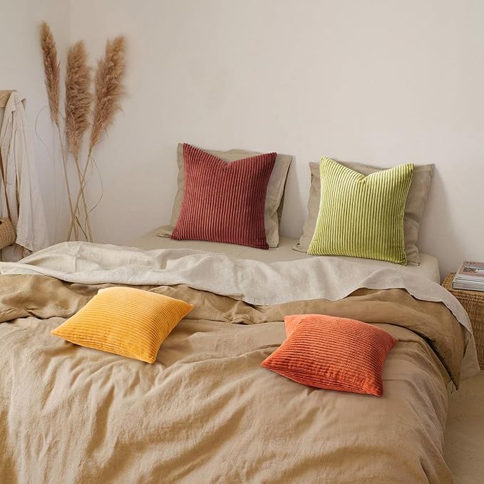 Topfinel Decorative Throw Pillow Covers Cushion Cases, Set of 4 Soft Velvet Modern Double-Sided Designs, Mix and Match for Home Decor, Pillow Inserts Not Included (26x26 inch, Yellow/Orange)