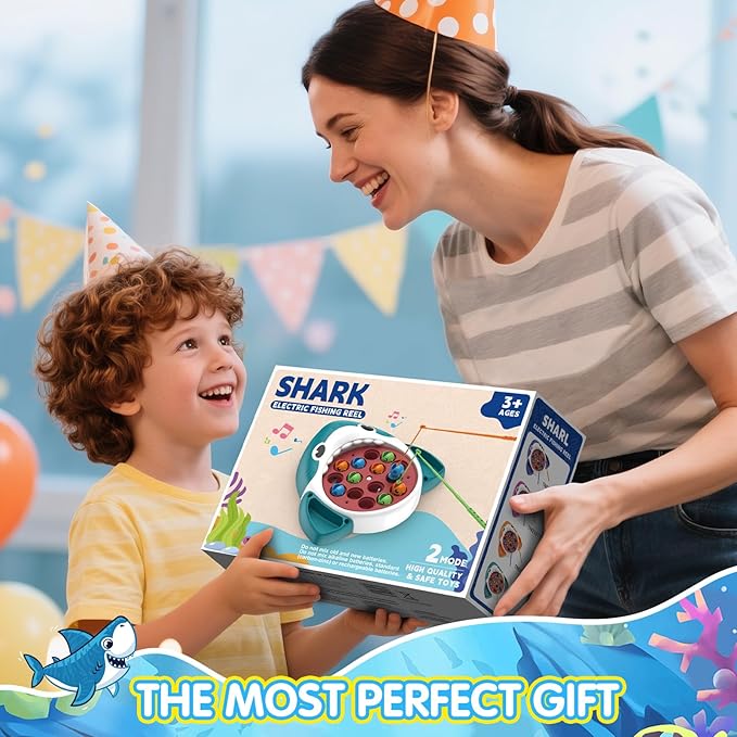 Musical Shark Fishing Game for Kids, 360° Rotating Board, 20 Fish with 3 Rods,Hook Fishing Set for Toddlers,Educational, Fine Motor Skill Activity for Boys and Girls