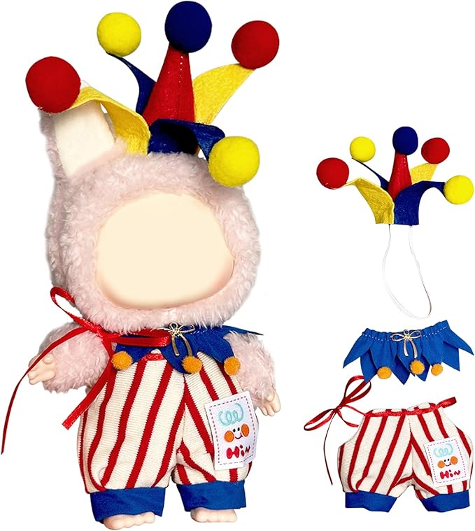 Clown Clothes for Labubu, Outfits for Labubu Clothes Collection, Funny Jester Outfit Fits 15-17cm Dolls, Whimsical Photo Prop