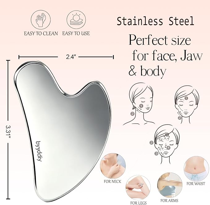 BYYDDIY Stainless Steel Gua Sha Facial Tools, Metal Gua Sha for Face,Tighten Skin Massage, Guasha Beauty Tool for Body Eyes (W.F-s.S)