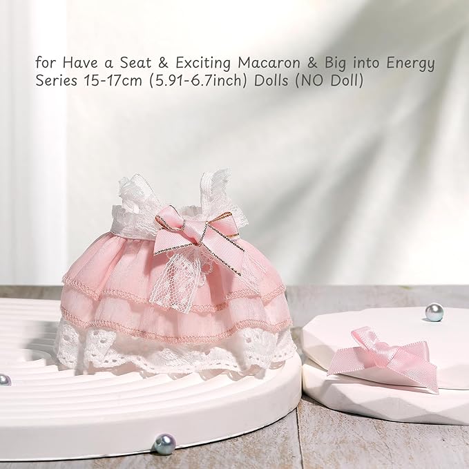 Doll Clothes for Labubu 17cm Have a Seat & Exciting Macaron & Big into Energy Series Dolls, Adorable Chic Dress Set for 17cm Dolls Accessories (Pink Skirt + Hairband)
