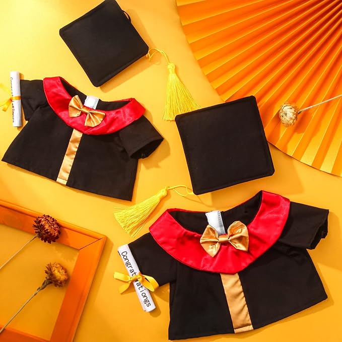 Set of 2 Graduation Teddy Bear Clothes Cap & Gow Outfit Fits Make Your Own Most 8" - 13" Bear Plush Stuffed Animal Outfit Pet Dog Doll Cap and Gown Build a Bear Clothes(Graduation B, Fit 8"-13")