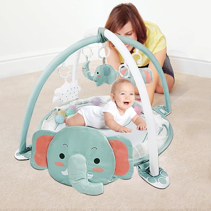 dearlomum 4-in-1 Baby Play Mat Baby Gym,Ball Pit Including 30 Balls for Newborn Toddler Boy & Girl Gifts(Elephant)