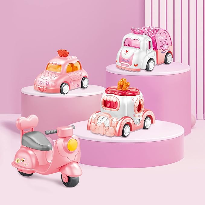 9 in 1 Carrier Truck Cars Toys - Pink Princess Girl Car with Light and Sound - Toddler Toys Age 1-4