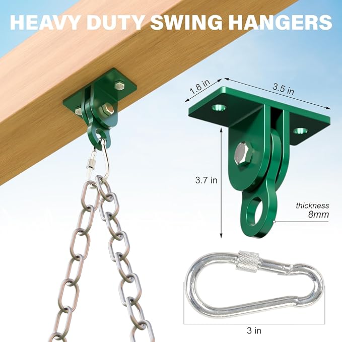 Heavy Duty Swing Sets Bracket Kit, Including 2 A-Frame Swing Set Brackets and 4 Swing Hangers, for Playground Equipment Mounting Parts, Porch, Yard (Green)