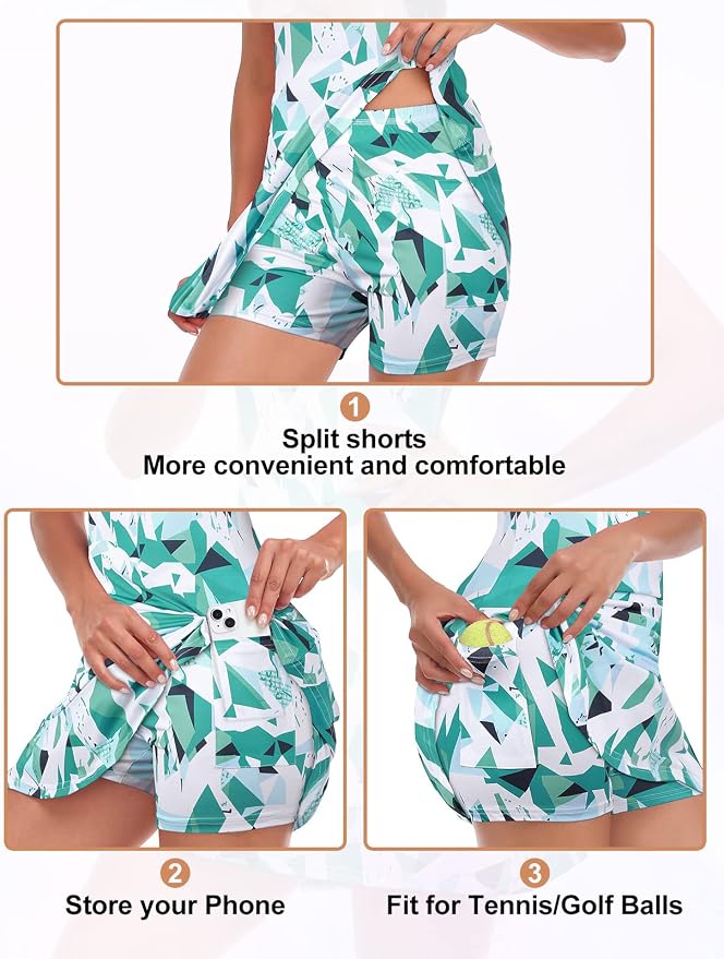 Viracy Tennis Dress for Women Sleeveless Golf Dresses with Shorts and Pockets Ruffle Zip Up Stand Collar Golf Outfits