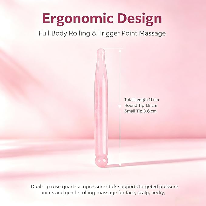 Crystal Gua Sha Facial Acupressure Pen, Natural Rose Quartz Acupressure Tool, Deep Tissue Trigger Point Reflexology Massager for Face & Body Relaxation, Relief Muscle Soreness, Tension & Stiffness
