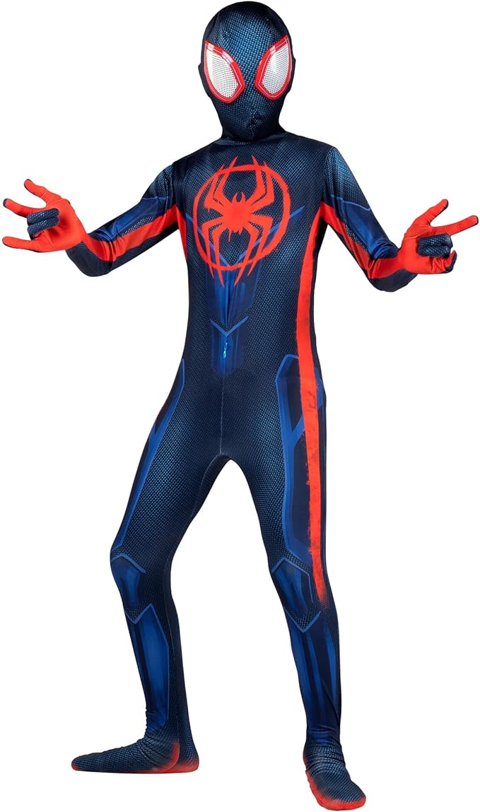 Marvel Miles Morales: Spider-Man Official Youth Deluxe Zentai Costume - Stretch Spandex with Hidden Zippers and Wrist Slits