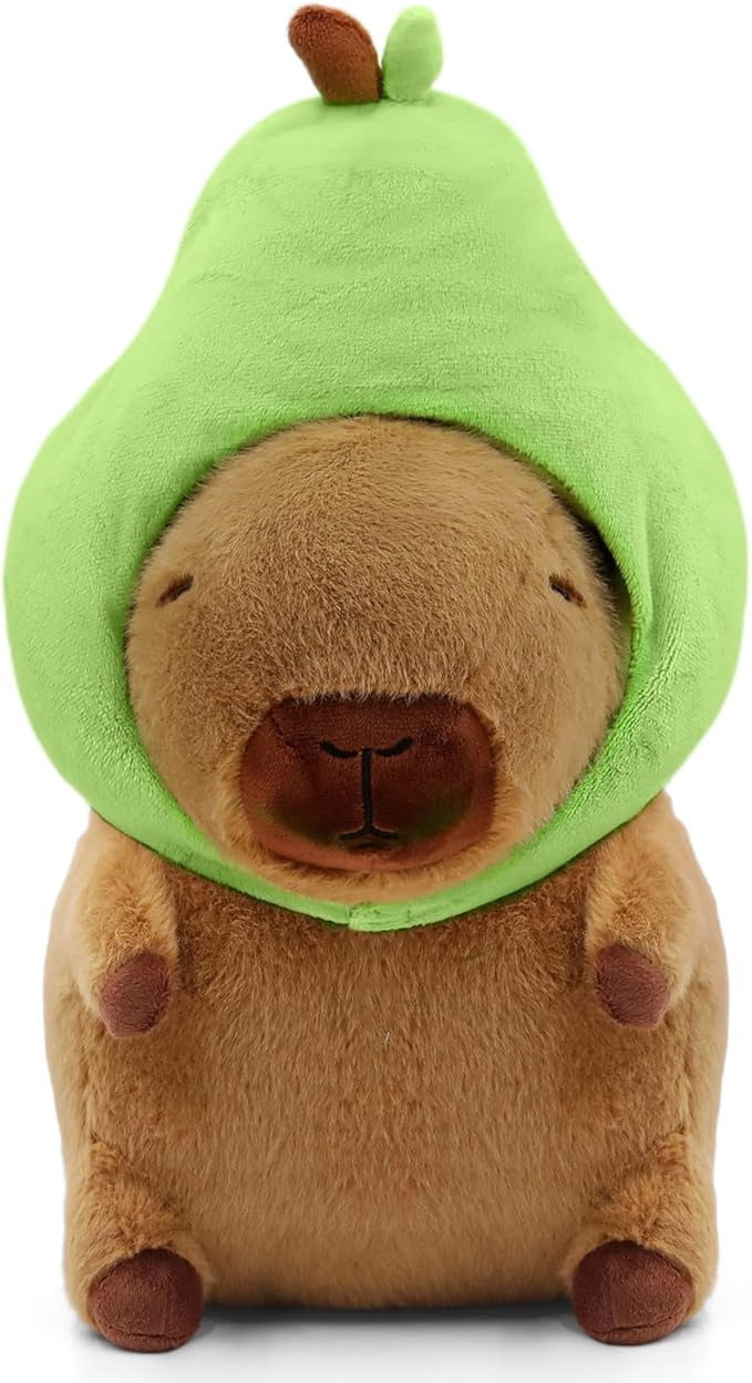 Capybara Plush, Cute Capybara Plush Toy Wear Removable Avocado Hat, Kawaii Soft Capybara Plushie Pillow, 14 inch Capybara Stuffed Animal Hugging Plushy Gifts for Kids Adults (Medium)