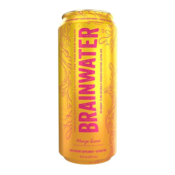 BrainJuice BrainWater Calm, Water for Clean Energy, Focus & Relaxation Support, Gluten Free, Zero Sugar Drinks with Ashwagandha, Alpha GPC, Vitamin C & B, Organic Green Tea, 8 Pack (Mango Guava)