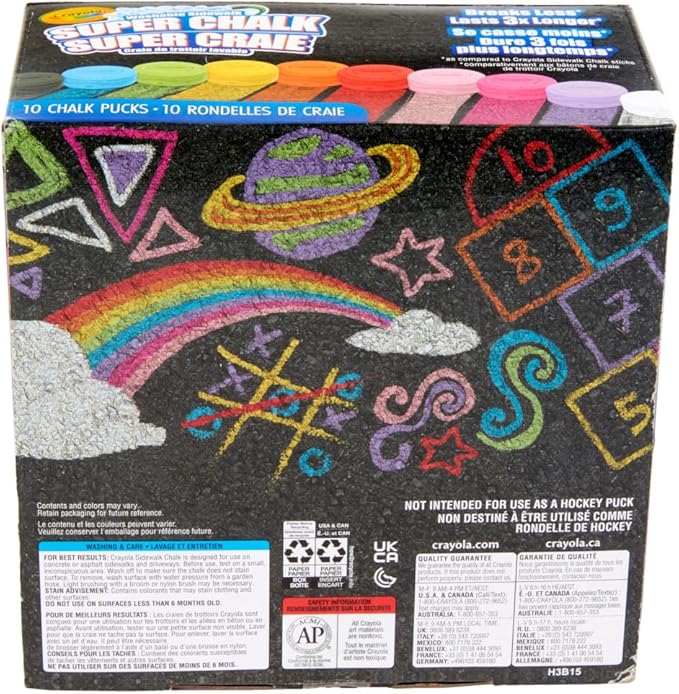 Crayola Washable Sidewalk Chalk for Kids, Long Lasting Super Chalk Set, Outdoor Chalk, 10 Assorted Colors