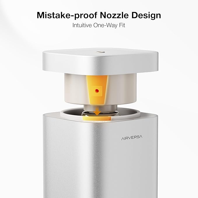 Airversa Waterless Diffuser, Smart Tower Diffuser with App Control, Cold Air Scent Diffuser Oil Machine for Homes Offices Hotels, 300mL Capacity, Up to1500 sq ft, DC-12V/1A Plug, RDX Silver Kit