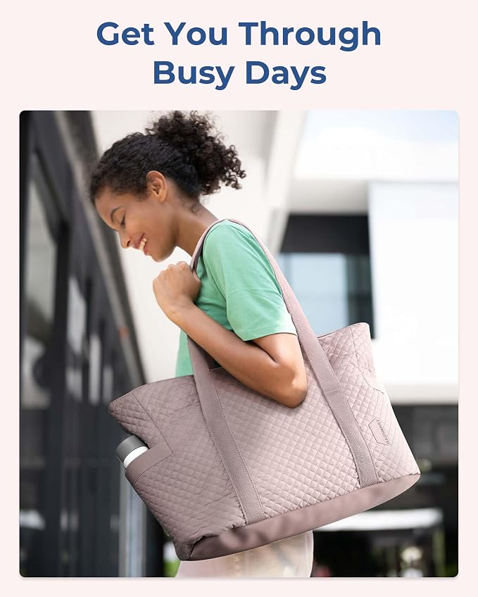 BAGSMART Crush Tote Bag for Women, 20L Puffer Work Tote with Zipper, Travel Essentials Quilted Nurse Hospital Bag
