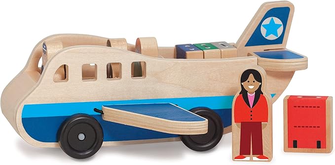 Melissa & Doug Wooden Airplane Play Set with 4 Play Figures and 4 Suitcases