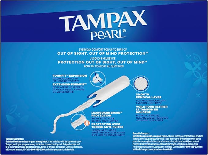 Tampax Pearl Tampons Multipack, with LeakGuard Braid, Regular/Super Absorbency, Up to 100% Leak and Odor Free Protection, Unscented, 68 Count