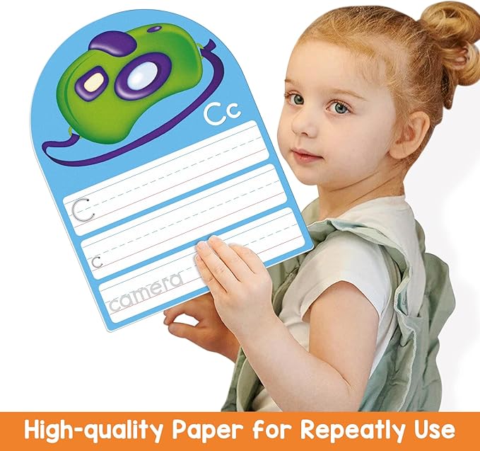 Auchq Alphabet Writing Practice Cards, Handwriting Letter Educational Cards for Kindergarten&Grade1-3,Double-Sided Printing for Trace Uppercase Lowercase Letter, 13 Dry Erase Cards, 26 Page., Medium