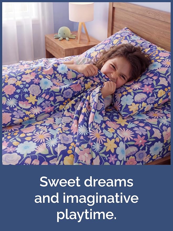 CGK Unlimited Kids Purple Meadow Twin 3 Piece Sheet Set - Boys, Girls, Teens, Toddler - Easy Fit Deep Pockets - Soft, Cooling & Breathable Sheets - Cute, Cozy, Fade & Wrinkle Free - Machine Washable