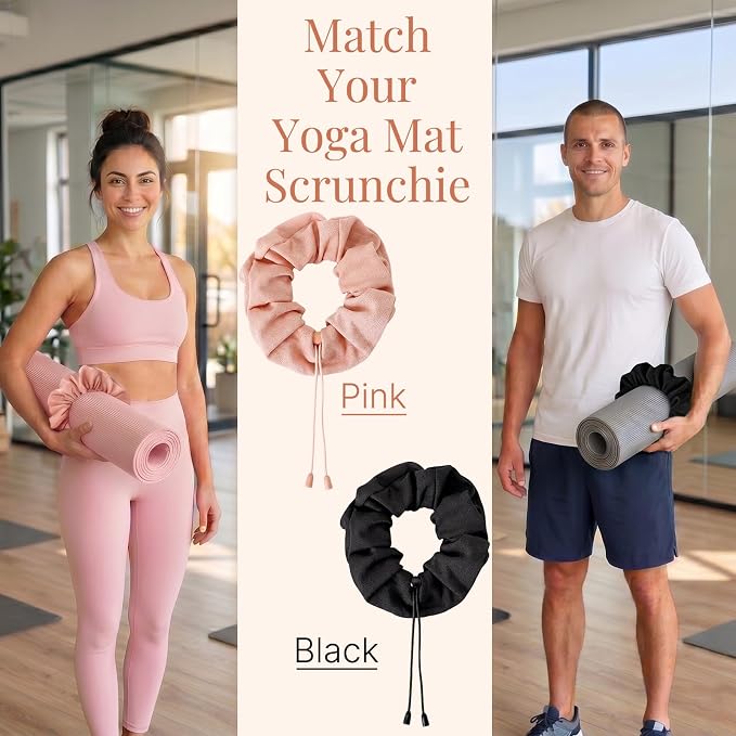 Aolamegs Adjustable Yoga Mat Scrunchie, 2-in-1 Mat Strap and Hair Tie, Fits All Standard & Extra Thick Yoga Mats
