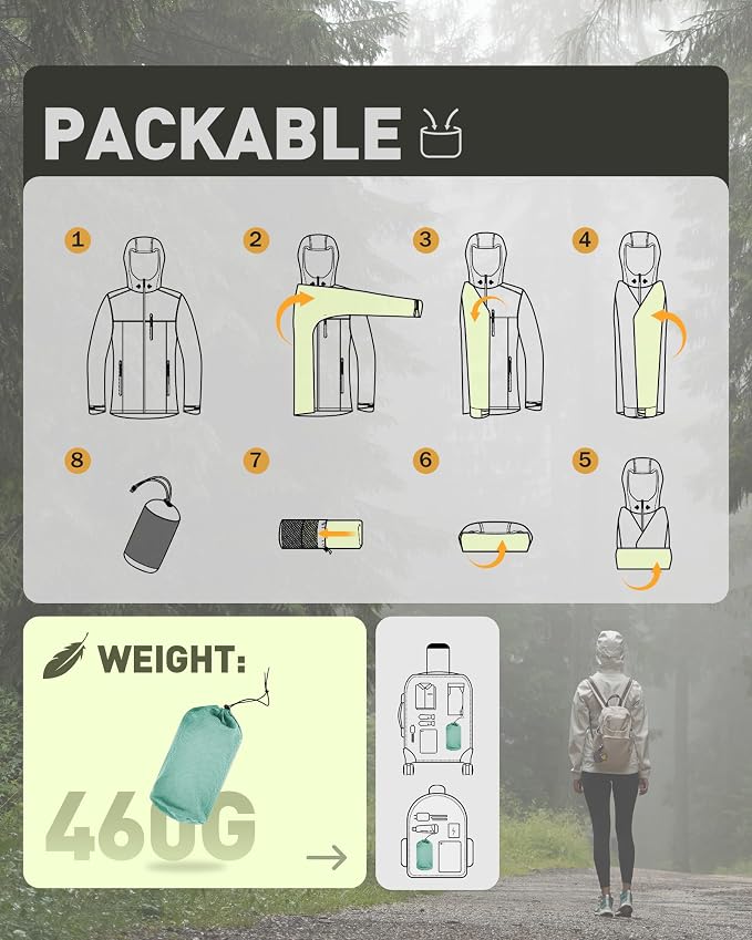 33,000ft Packable Rain Jacket Women Lightweight Waterproof Raincoat with Hood Cycling Bike Jacket Windbreaker