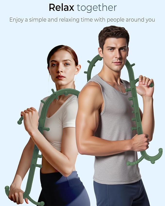 Back and Neck Massager for Pain Relief Deep Tissue, Upgraded Full Body Trigger Point Cane Massage Tools, Therapy Massage Stick Pressure Point Hook, Muscle Knot Remover Tool (Green)