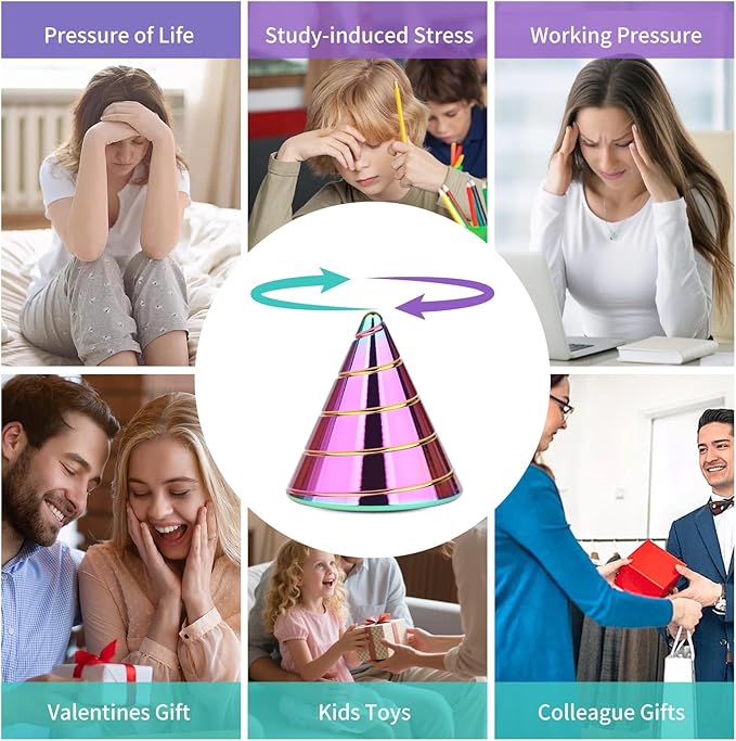 Desk Toys Spinning Top, Conicalness Detail Kinetic Desk Toys, Spinning Tops for Kids, Fidget Toys Adults, Physics Toys Novelty Amusements (Rainbow-A)