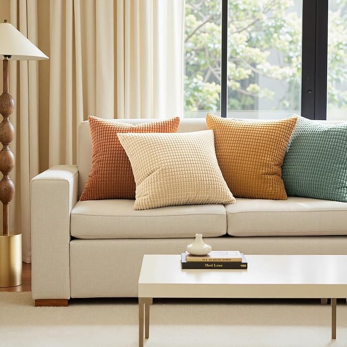 MIULEE Farmhouse Decorative Pillow Covers 18x18 Inch Set of 4 Orange/Teal | Rustic Modern Fall Home Decor, Couch Throw Pillows, Autumn Corduroy Pillowcases for Sofa Living Room Bed