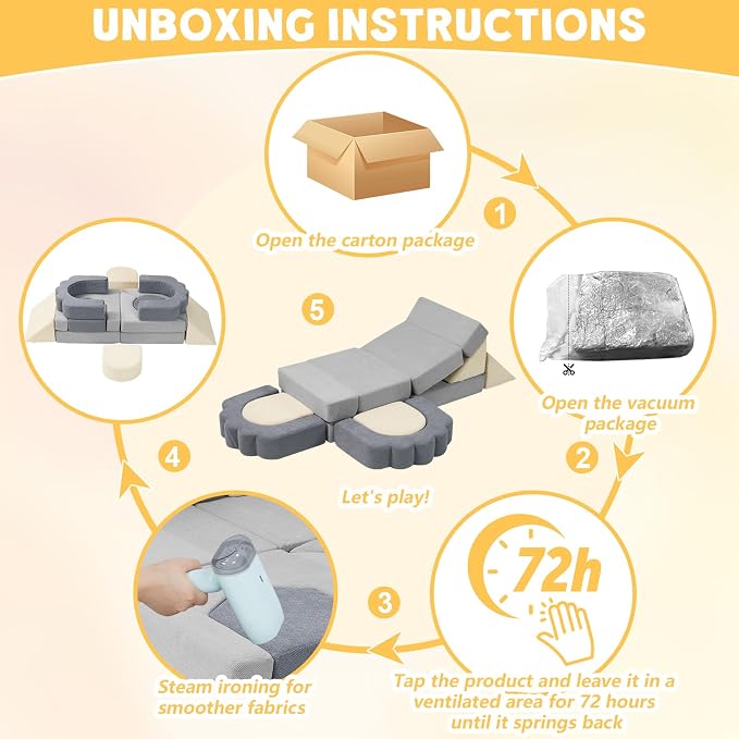 13 Pieces Foam Climbing Blocks for Toddlers|Kids Floral Soft Play Climbing for Indoor,Modular Crawing Toys with Washable Cover for Playroom,Bedroom and Preschool,Gray & Beige