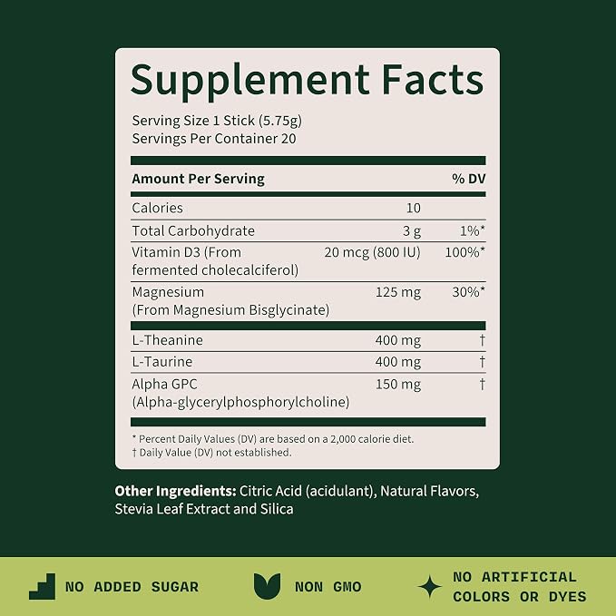 ZenVibes Magnesium L-Theanine Drink Mix – Lemonade Calm & Focus Nootropic with Alpha GPC, L-Taurine & Vitamin D3 – Sugar-Free Relaxation Stick Packs, Non-GMO, 20 Servings