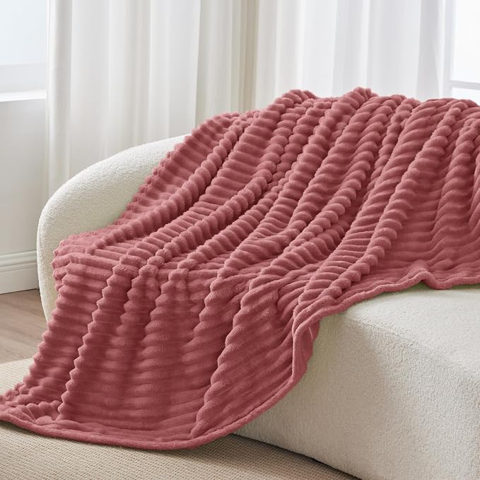 BEDELITE Ribbed Twin Blanket for Couch & Bed, Brick Dust, 60"x80" | Ultra-Soft Plush Fleece, Cozy, Warm Yet Lightweight, Ribbed Texture, Home Decor, Machine Washable, Giftable, All-Season Use