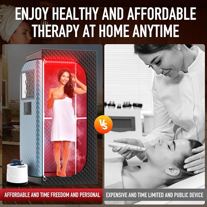 Infrared Steam Sauna with 660nm Red & Blue Light Therapy & 850nm Infrared Light Panel, 3L 1300W Steamer, Folding Chair, XXL Portable Sauna Personal Sauna Box Sauna Tent Home Sauna