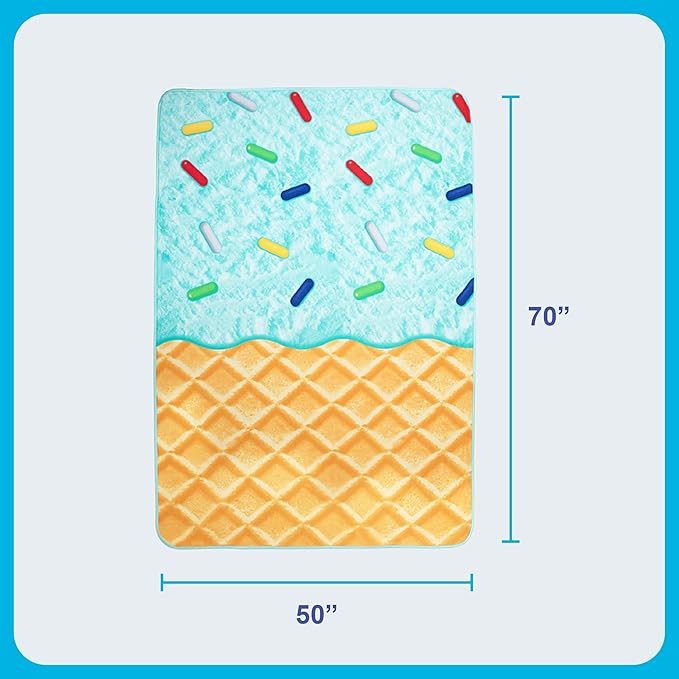 Cozy Concepts Co. Ice Cream Cooling Blanket, Super Soft Plush Throw for Teens and Kids, A Cozy Dorm Room Essential, Fun Back to School Stuff & Perfect Comfort Gift for Students