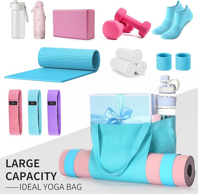 Halloscume Yoga Bag Set for Women Including Yoga Mat Tote Bag, Booty Resistance Bands, Non Slip Sports Socks Silicone Ties for Pilates Travel Workout Office Home Gym