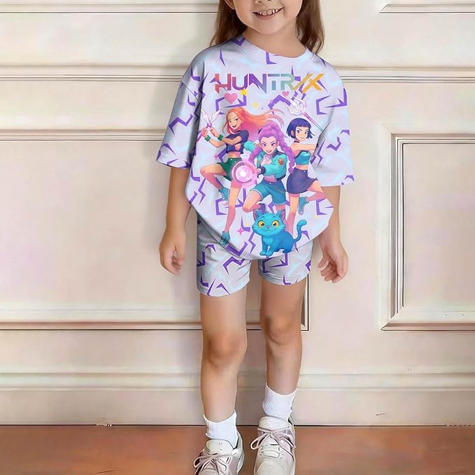 K-POP DEM0N Hunters Outfits for Girls, 2 Piece T-Shirts and Apparel Sets Birthday Gift