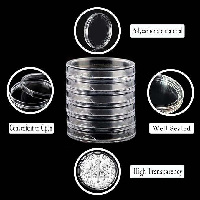MUDOR Coin Holders for Dime, 100 Pack Coin Storage Cases for Collectors, Plastic Coin Collection Protectors Capsules
