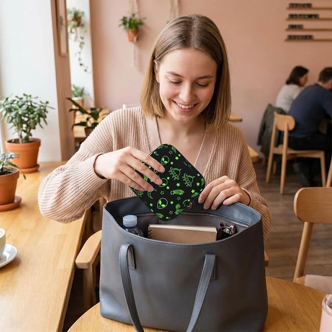 Reusable Menstrual Cup Pouch Green Alien Moon Planet Black, Compact Polyester Period Bag, Multifunctional Storage Organizer for Purse and Travel
