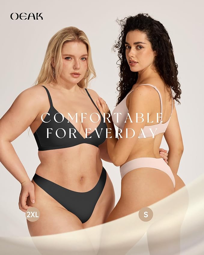 OEAK Seamless Thongs for Women Invisible Thongs No Show Thong Panty Liners Tangas Comfortable Workout G-Strings Underwear Black L