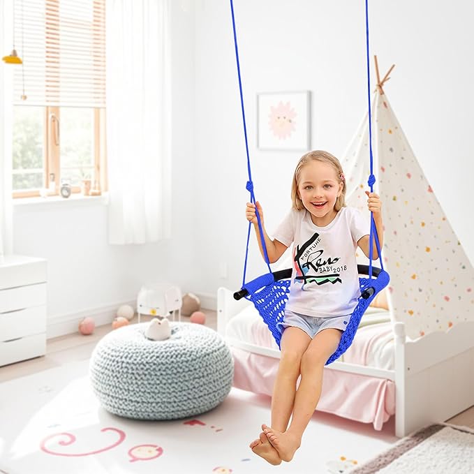 JKsmart 2 Pack Kids Swing Seat, Heavy Duty Rope Play Secure Children Swing Set, Toddler Swing Chair for Outdoor/Indoor/Playground/Home/Tree, with Snap Hooks and Swing Straps,440 lbs Capacity,Blue