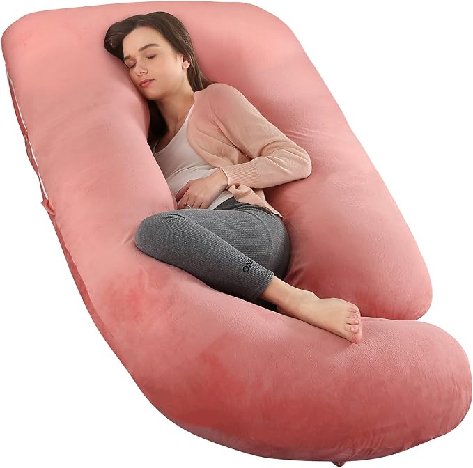U-Shaped Full Body Pregnancy Pillow for Sleeping โ 57" Maternity Pillow with Removable Cover, Support for Back, Legs, Belly & Hips (Velvet -Pink)