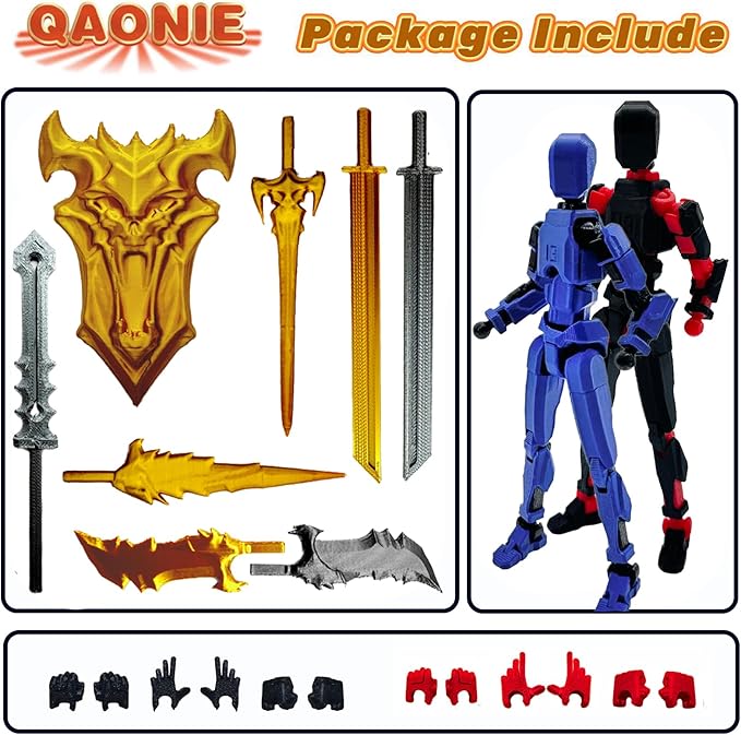 3D Printed 5.54-inch Multi-Jointed Action Figures Dummy13, Full Body Mechanical Movable Toy, Multiple Accessories, Hand Painted Figure, Desk Decoration, Creative Gifts (Z-Set1)