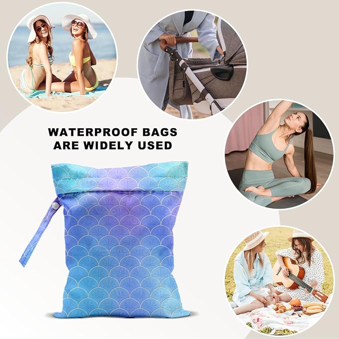 Mermaid Scale Wet Bag 12x10 Inch, Wet Dry Bag for Swimsuit Travel Beach Pool Stroller Diapers Dirty Yoga Gym Clothes Makeup Bags Toiletries Waterproof Reusable Zipper Pouch,Blue Scales Gifts for Women