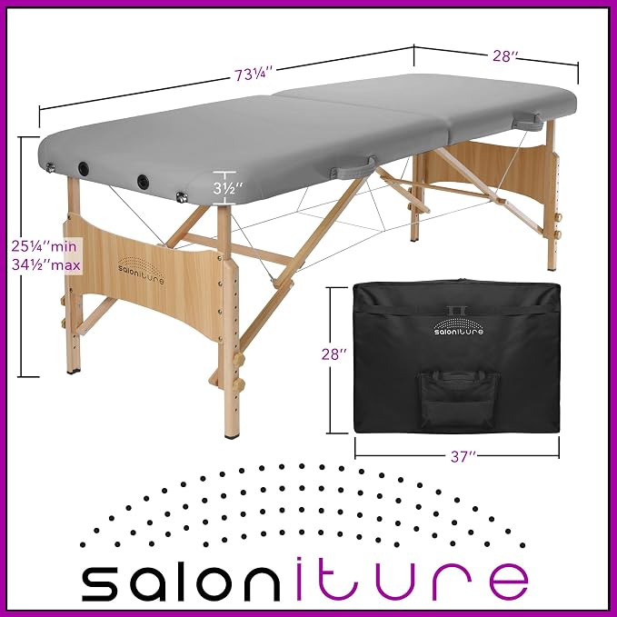 Saloniture Basic Portable Folding Massage Table - Light Gray