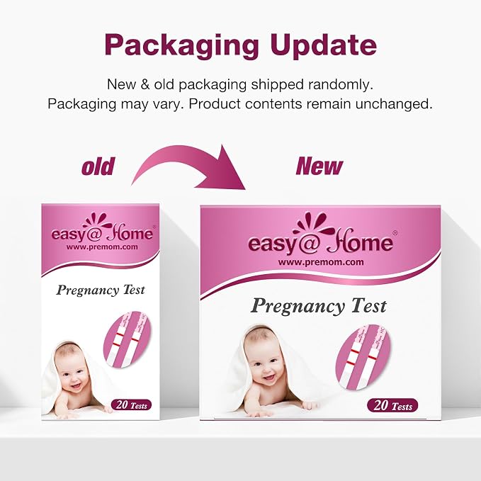 Easy@Home Pregnancy Test Strips: 20 Bulk Pregnancy Strips, Early Detection hCG Test Kit - Pruebas de Embarazo, Powered by Premom APP | 20 Pack