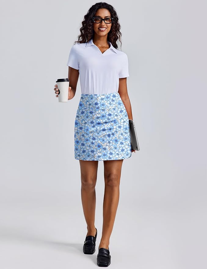 PINSPARK 18" Skorts for Woman Above Knee Length Golf Skirts 3 Pockets | High Waist, Built in Shorts, UV Protection, 4-Way Stretch, Soft, Dolphin Hem, Athletic, Tennis, Pickleabll, Casual