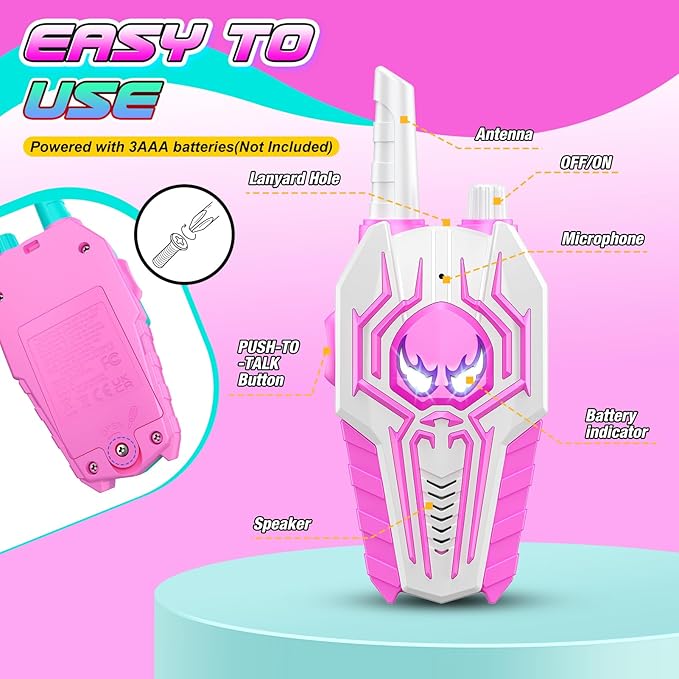 Cool Walkie Talkies for Girls Kids: Birthday Toys Gifts for 3 4 5 6 7 8 Year Old Girls Toys Ages 6-8 Kids Walkie Talkies 2 Pack Outdoor Hiking 2 Way Radio Toy for 3-8 Year Old Girl Gift